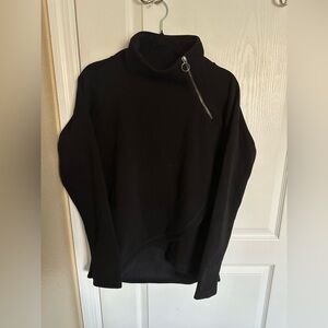 Athleta Cozy Karma Asym Pullover Black Small Zip Neck Fleece Lined